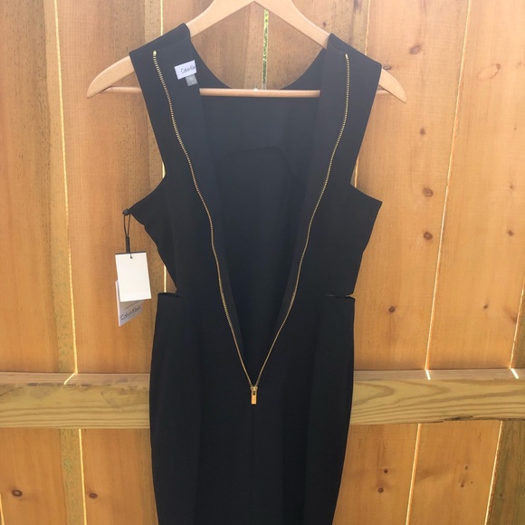 Calvin Klein Black Side Cut Out High Neck Sheath Dress - Size 6 - Picture 12 of 14